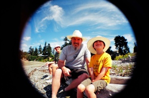 John and Owen, Wing Point beach, 2007
